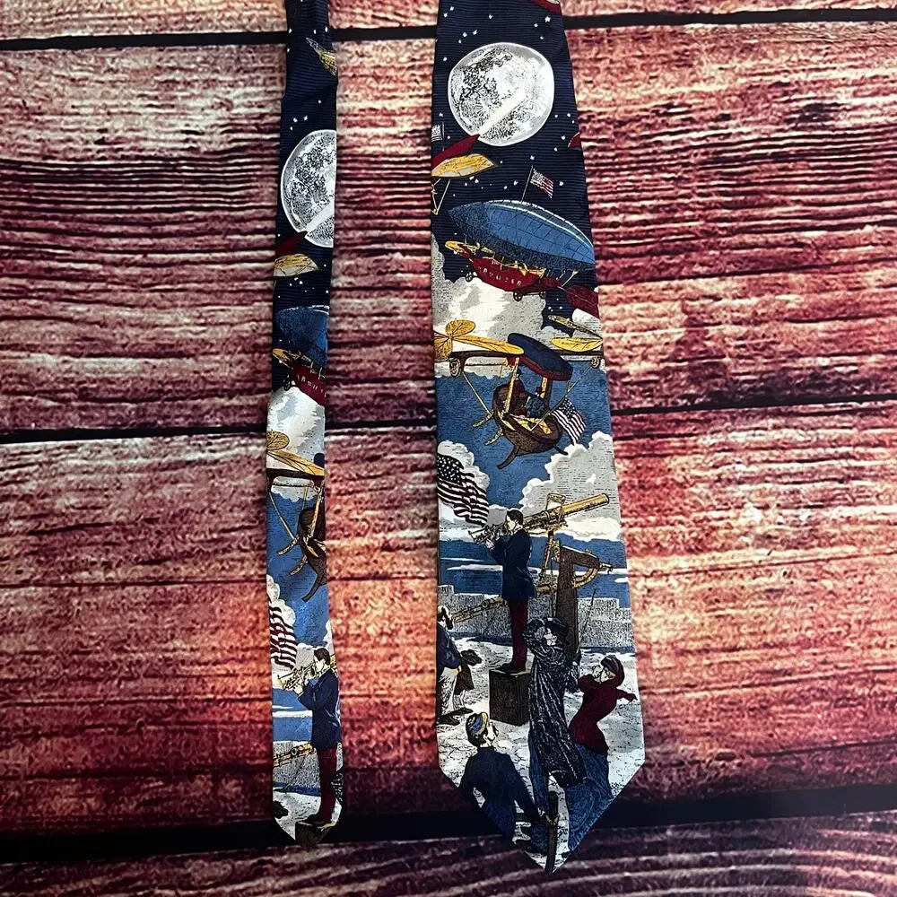 Tango 100% Silk Skinny Tie 56x4 Vintage Aviation Airplane Stars Patriotic Pilot